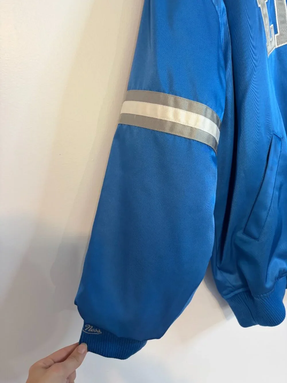 Mitchell & Ness Detroit Lions Satin Full-Snap Bomber Jacket